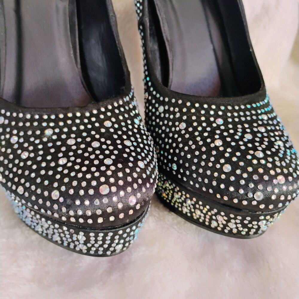 Deb Black Rhinestone Platform Stiletto Heels - Picture 11 of 16